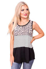 Black Leopard Striped Color Block Casual Tank Top LC2567891-2