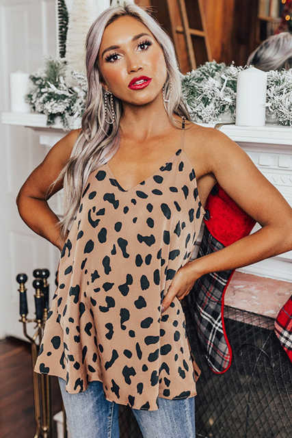 Leopard V Neck Babydoll Tank Top LC2567819-20