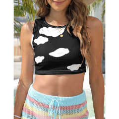 Black Rib Clouds Print Sleeveless Tank TQX250030-2