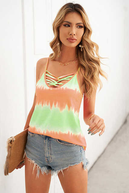 Orange Tie Dye Criss-Cross Camisole  LC256114-14