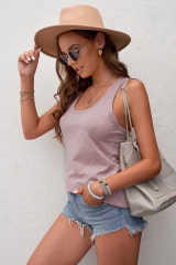 Pink Scoop Neck Basic Solid Tank Top LC256372-10