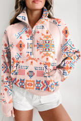 Multicolour Aztec Print Kangaroo Pocket Half Zipped Sweatshirt