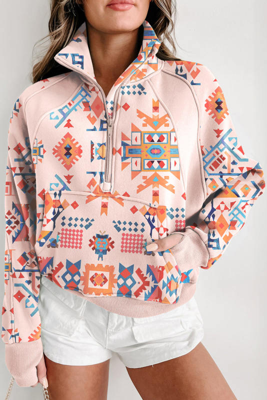 Multicolour Aztec Print Kangaroo Pocket Half Zipped Sweatshirt LC25315355-P22