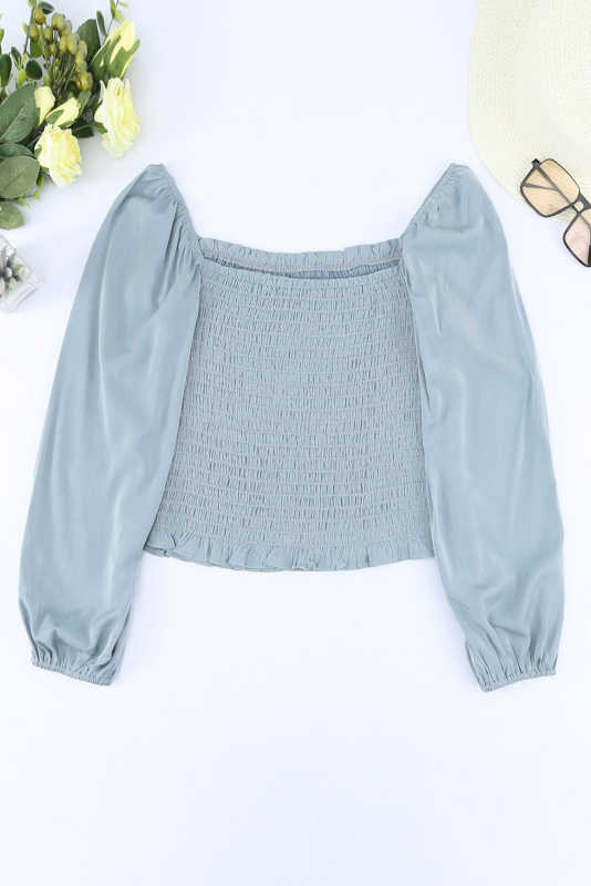 Sky Blue Puff Sleeve Smocked Top LC25112335-4