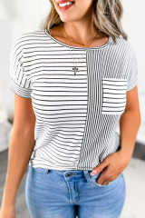 Mix Striped Print Chest Pocket T Shirt LC25219144-19