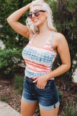American Flag Scoop Neck Buttoned Tank Top LC2565925-3