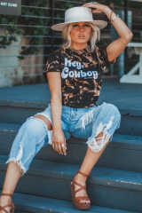 Black Hey, Cowboy Tie Dye Print Short Sleeve T Shirt LC25219202-2