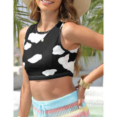 Black Rib Clouds Print Sleeveless Tank TQX250030-2