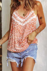 Orange Lace Detail Floral Halter Vest LC2567827-14