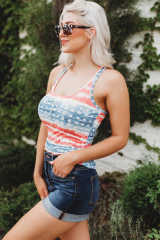American Flag Scoop Neck Buttoned Tank Top LC2565925-3