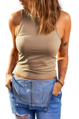 Khaki Solid Color O-Neck Slim-fit Cropped Tank Top LC2565275-16