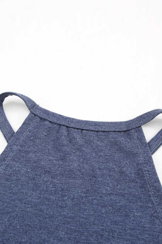 Blue Solid Color Crew Neck Tank Top LC2564998-5