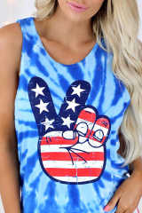 Sky Blue America Peace Tie Dye Striped Star Tank Top LC2565942-4