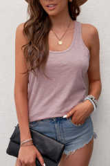 Pink Scoop Neck Basic Solid Tank Top LC256372-10