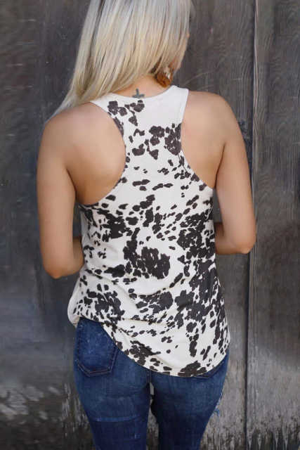 Cow Print Racerback Tank Top LC2565091-2