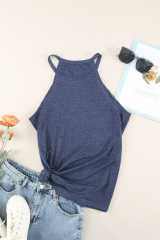 Blue Solid Color Crew Neck Tank Top LC2564998-5