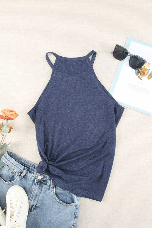 Blue Solid Color Crew Neck Tank Top LC2564998-5
