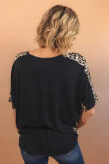 Black Leopard Splicing O-neck Short Sleeve T Shirt LC25219239-2