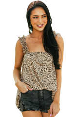 Cheetah Smocked Ruffle Strap Tank Top LC2567969-20