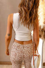 White Patchwork Ribbed Knit Square Neck Sleeveless Top LC2565414-1