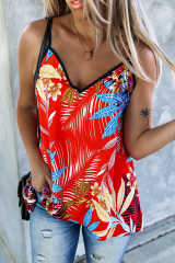 Red Leaves Print Spaghetti Strap Cami Top LC2565090-3
