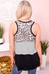 Black Leopard Striped Color Block Casual Tank Top LC2567891-2
