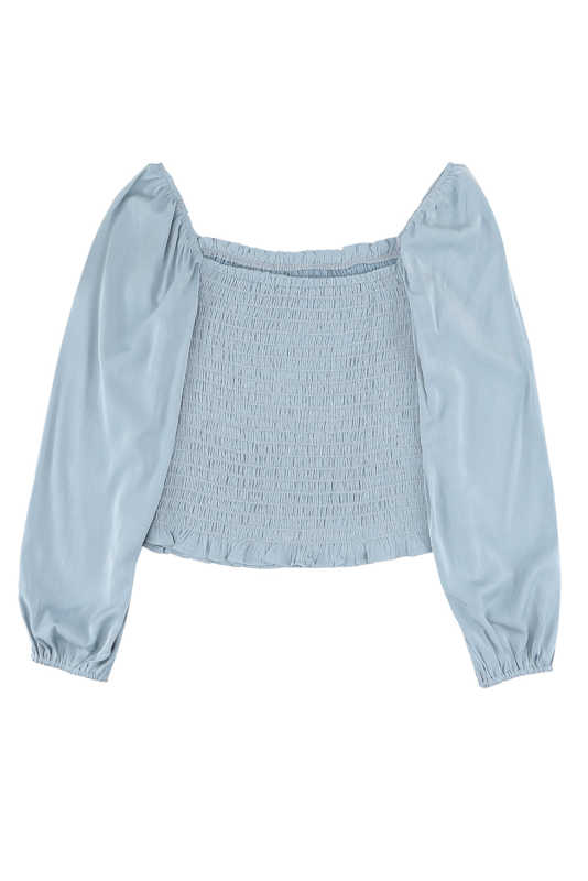 Sky Blue Puff Sleeve Smocked Top LC25112335-4