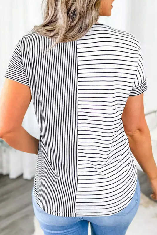 Mix Striped Print Chest Pocket T Shirt LC25219144-19