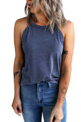 Blue Solid Color Crew Neck Tank Top LC2564998-5