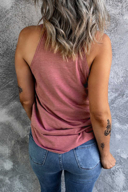 Pink Solid Color Crew Neck Tank Top LC2564998-10