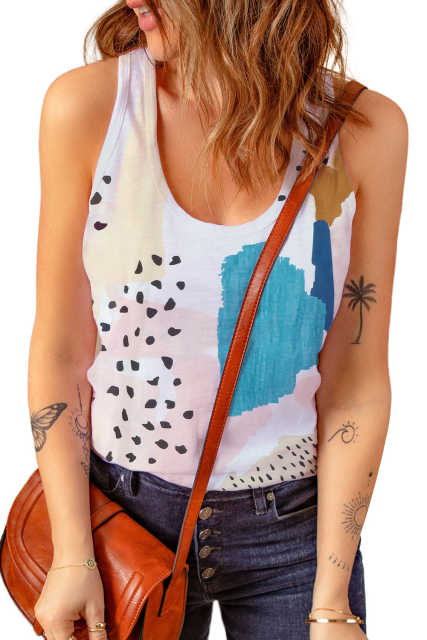 Multicolor Mixed Abstract Print Racerback Tank Top LC2567926-22