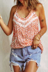 Orange Lace Detail Floral Halter Vest LC2567827-14