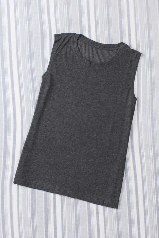 Gray Solid Color Crew Neck Loose Tank Top LC2564162-11