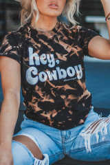 Black Hey, Cowboy Tie Dye Print Short Sleeve T Shirt LC25219202-2