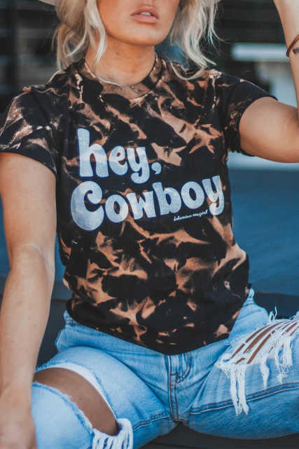 Black Hey, Cowboy Tie Dye Print Short Sleeve T Shirt LC25219202-2