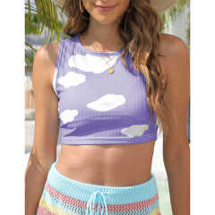 Purple Rib Clouds Print Sleeveless Tank TQX250030-8
