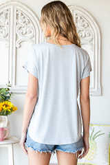 Gray V Neckline Buttoned Detail T-shirt LC25219156-11