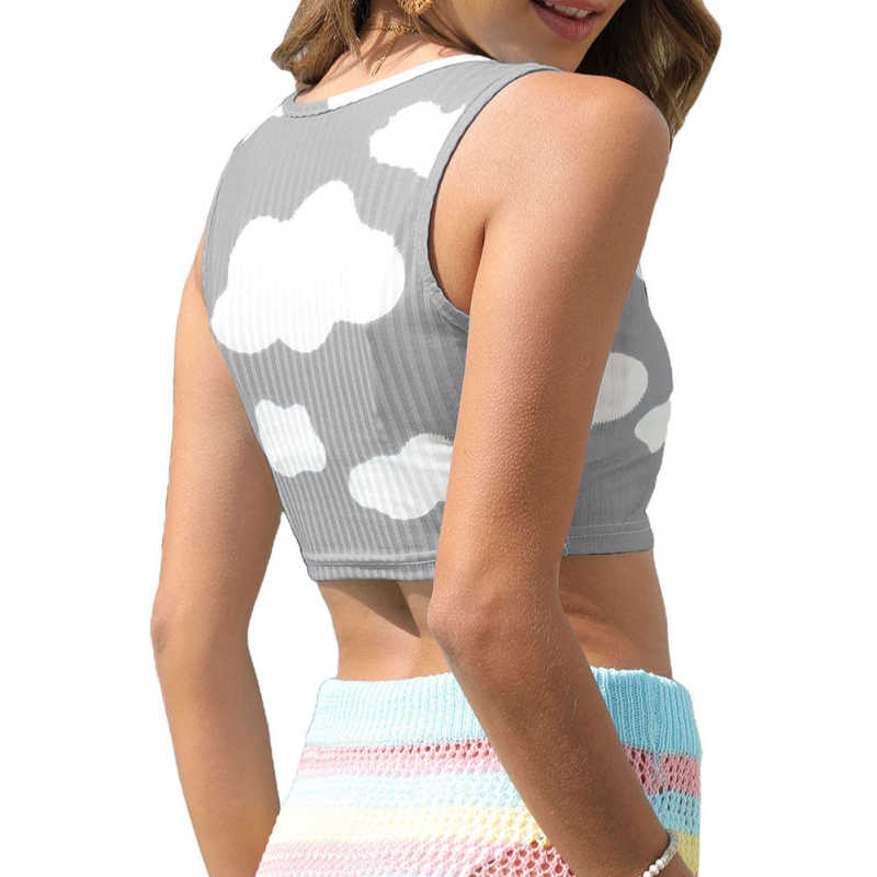 Gray Rib Clouds Print Sleeveless Tank TQX250030-11