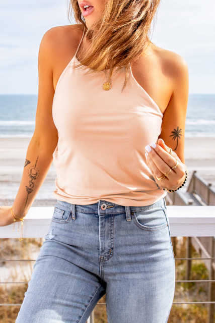 Pink Solid Basic Tank Top LC2565271-10