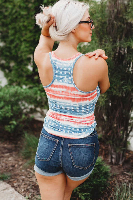 American Flag Scoop Neck Buttoned Tank Top LC2565925-3