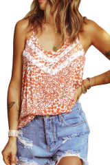 Orange Lace Detail Floral Halter Vest LC2567827-14