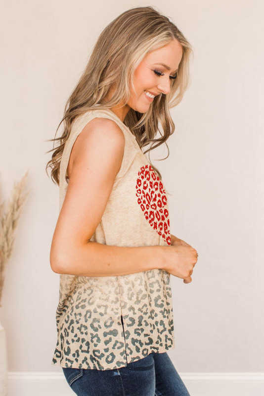 Apricot Valentines Heart Pattern Leopard Print Tank Top LC2568095-18