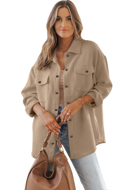 Khaki Solid Textured Flap Pocket Buttoned Shacket LC8512943-16