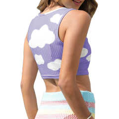 Purple Rib Clouds Print Sleeveless Tank TQX250030-8