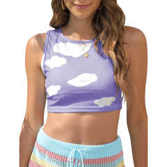Purple Rib Clouds Print Sleeveless Tank TQX250030-8