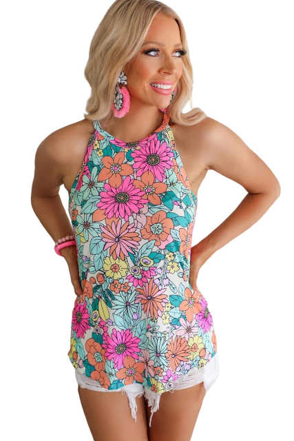 Multicolor Floral Print Sleeveless Tank Top LC2567782-22
