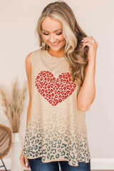Apricot Valentines Heart Pattern Leopard Print Tank Top LC2568095-18