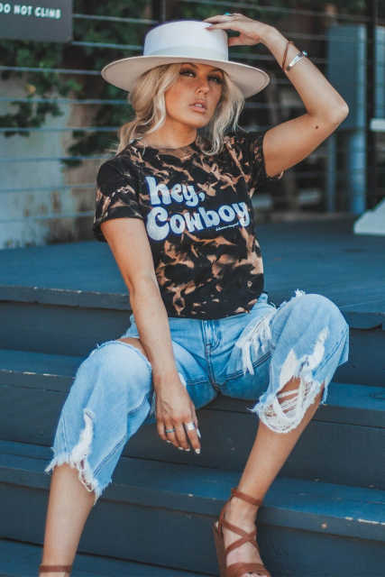 Black Hey, Cowboy Tie Dye Print Short Sleeve T Shirt LC25219202-2