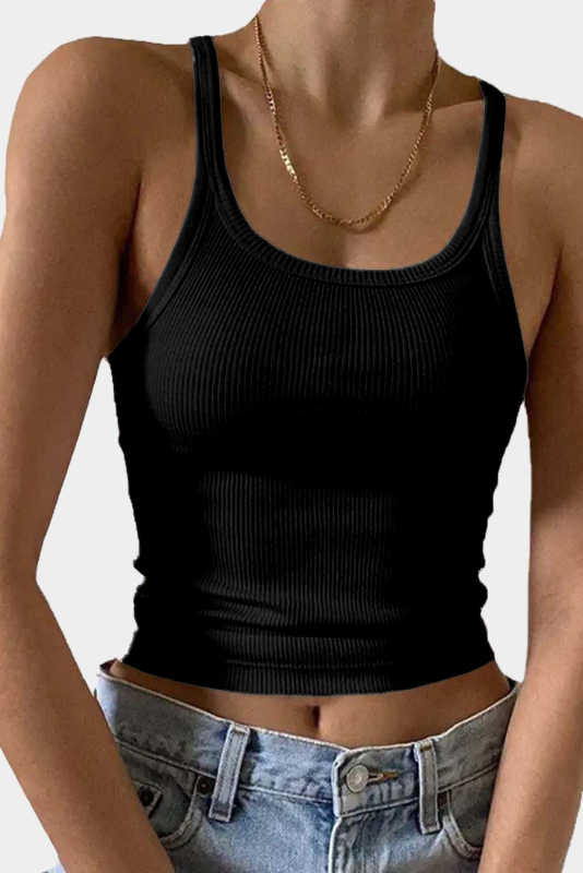 Black Ribbed Knit Cropped Tank Top LC2567673-2