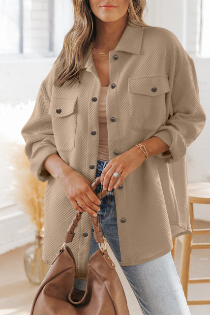 Khaki Solid Textured Flap Pocket Buttoned Shacket LC8512943-16